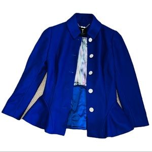 Ted Baker London Blue Bracti Wool Blend Peplum Jacket/Blazer - Women's Size 0